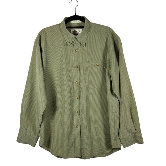 Vintage ORVIS Green White Gingham Check Long Sleeve Button Shirt Mens Size L - Picture 1 of 7
